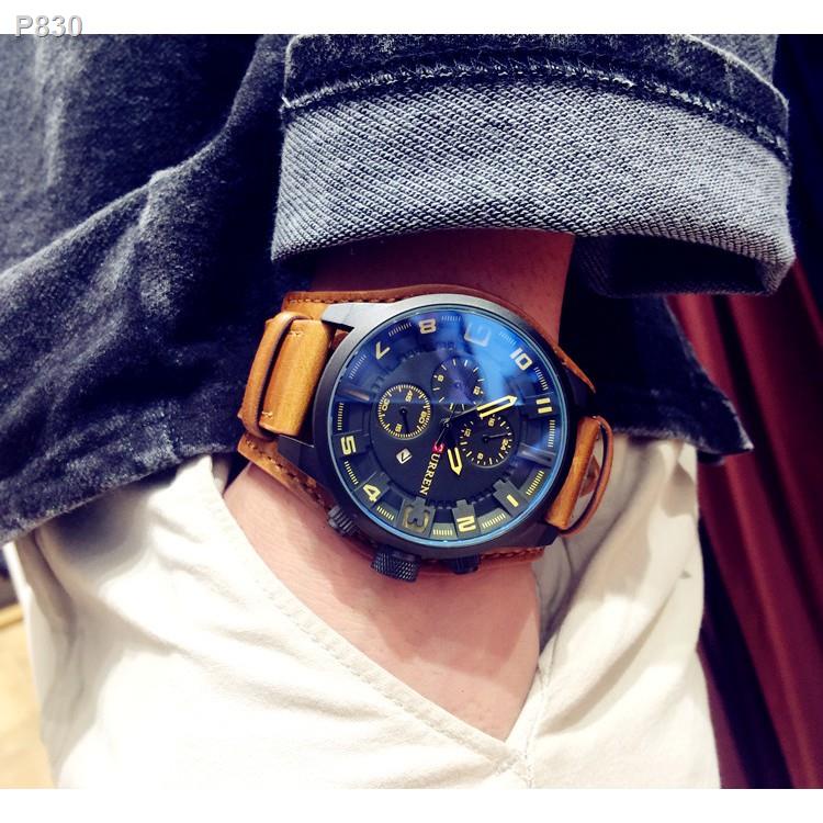 【Lowest price】▽CURREN Men Military Large Dial Casual Leather  Male Wristwatch W0136