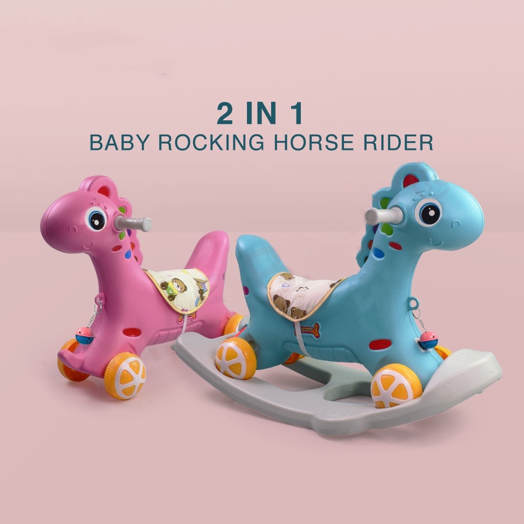 2in1 Rocking Horse Rider Push Car Rocker Pony Trojan Toys Children's