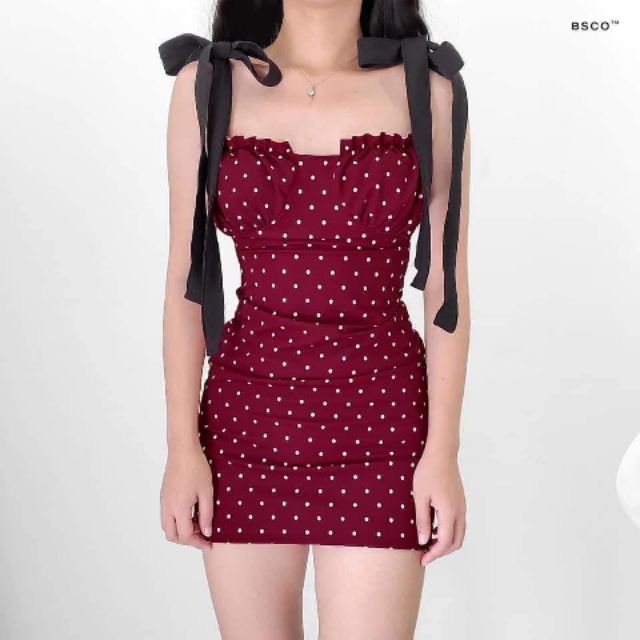 maroon polka dot dress
