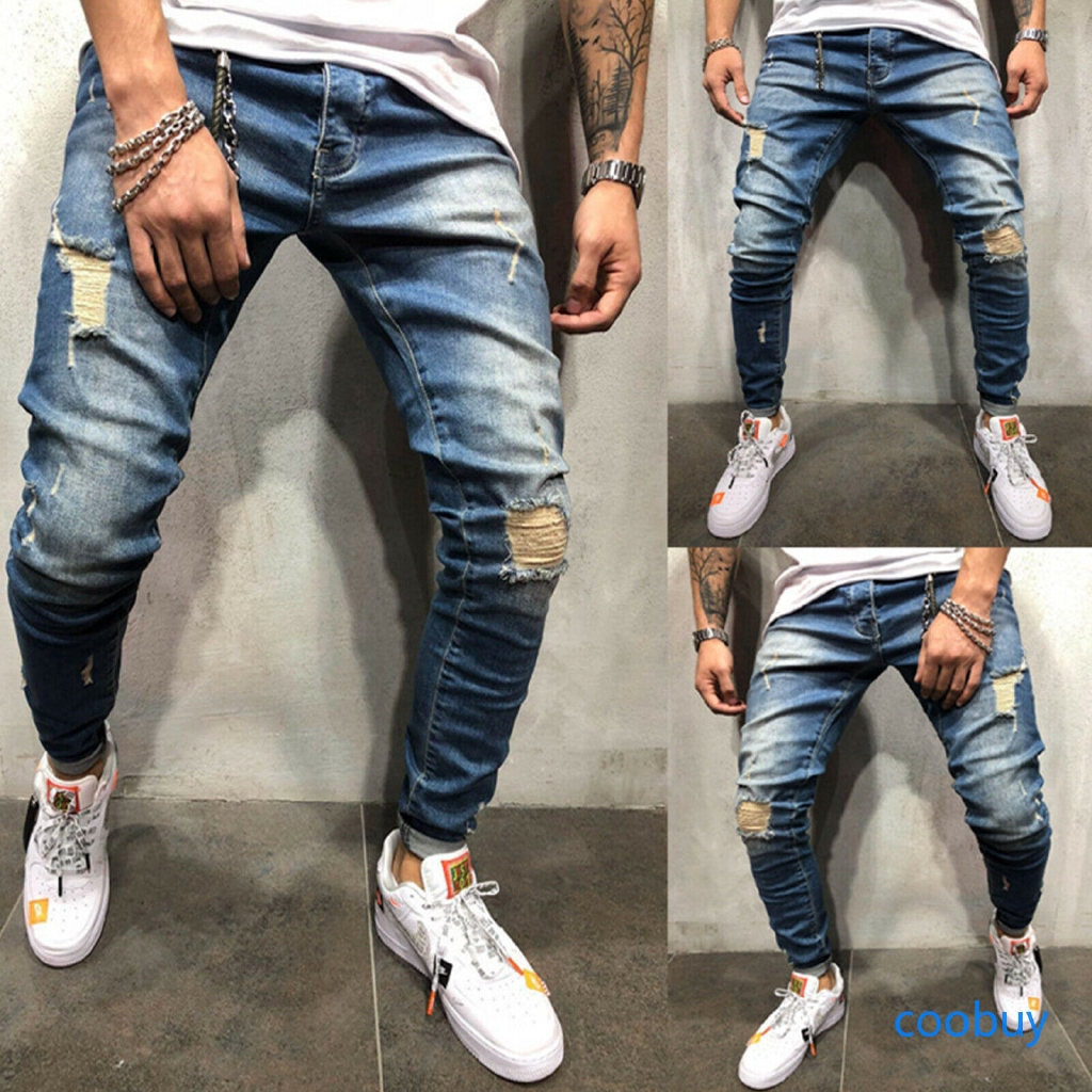 mens slim fit destroyed jeans