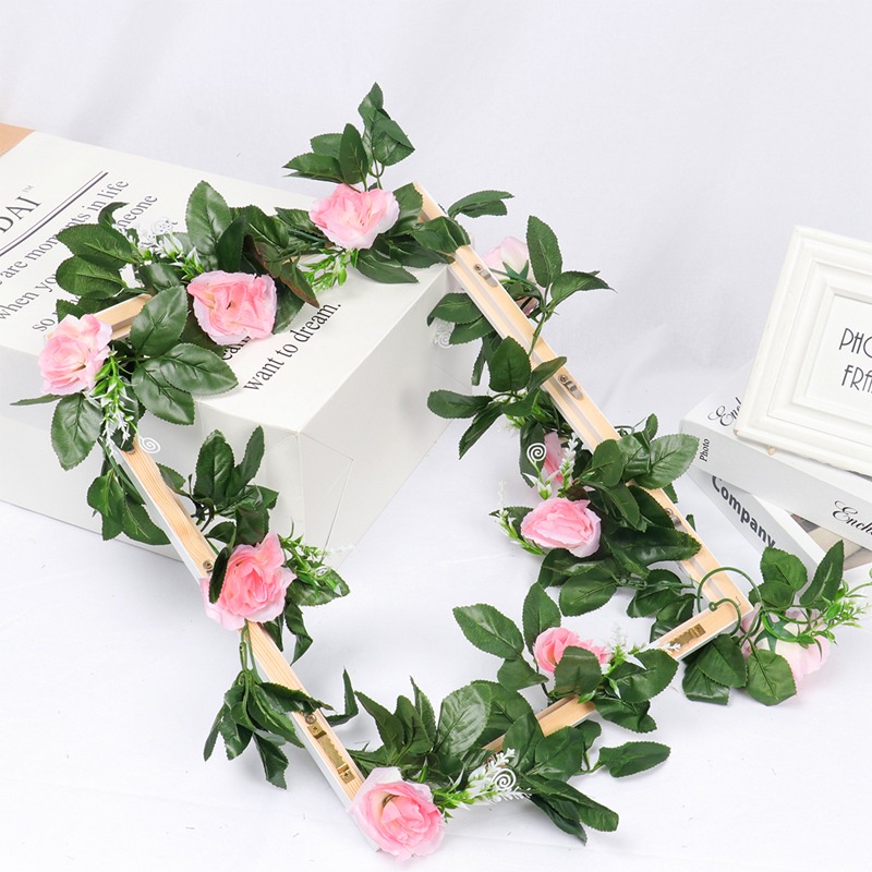 Artificial Flower Vine Decorative Fake Plastic Ivy Hanging Rose Garland Wedding Home Wall Decoration Faux Plants Leaf