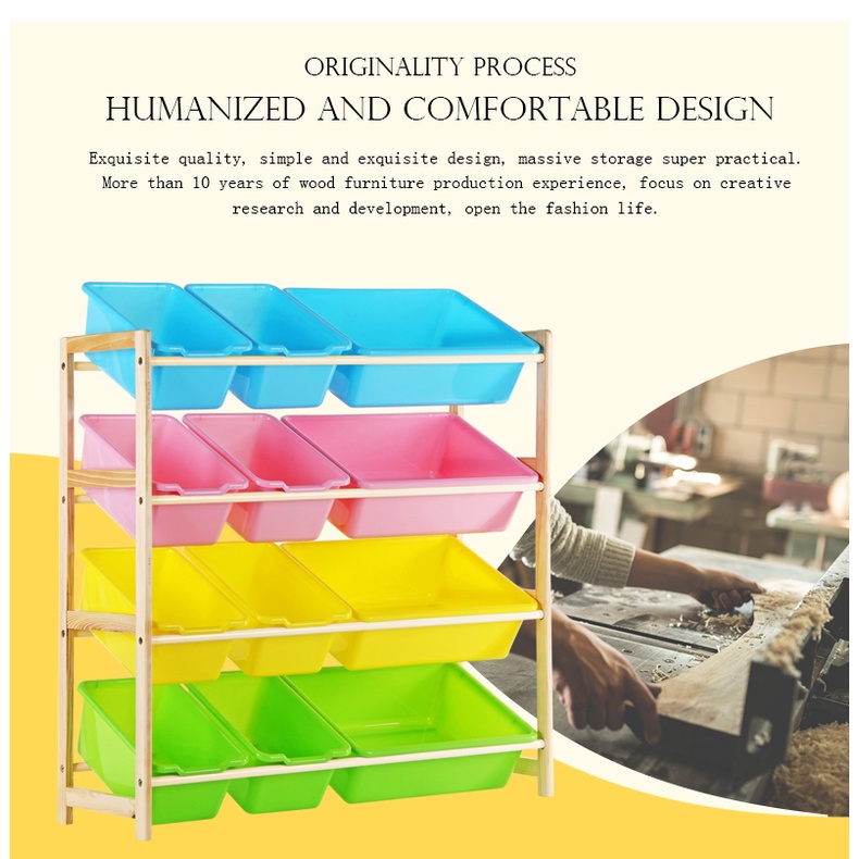 Children solid wood toy storage rack Kindergarten children multilayer