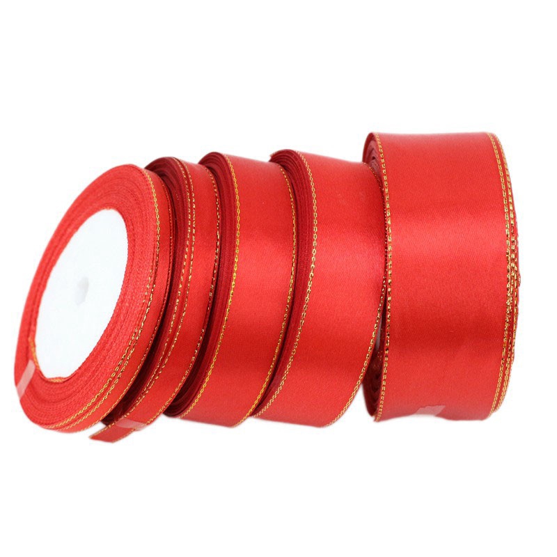 (25 yards/lot) (6/10/20/25/40mm) Red Gold Edge Satin Ribbon high