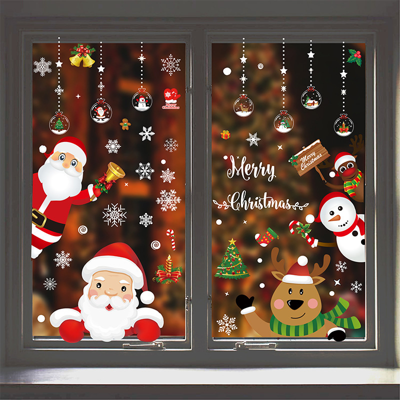 Christmas Santa Elk PVC Static Stickers Glass Window Snowflake Wall ...