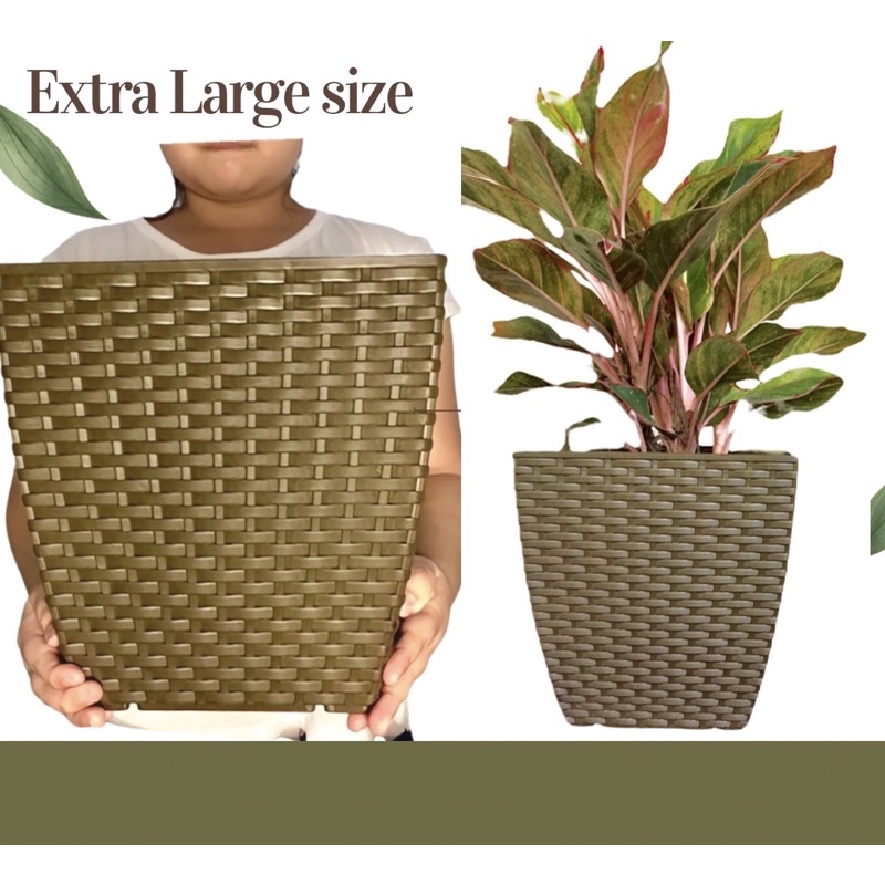 [2 pieces set] Extra Large Rattan Square plant pot flower pot high