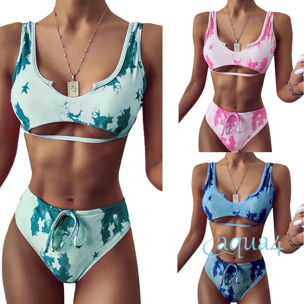 tie dye top with high waist bikini set