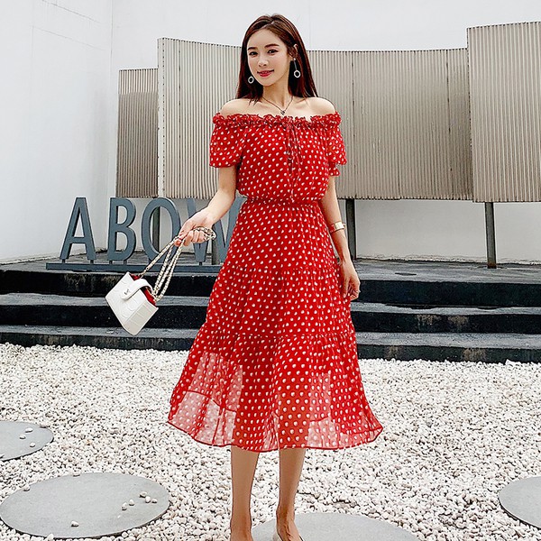 off the shoulder red summer dress