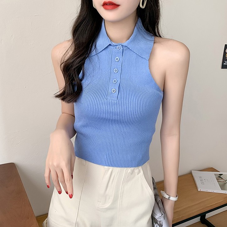 C&M Sleeveless Knitted Polo Crop Top | Shopee Philippines