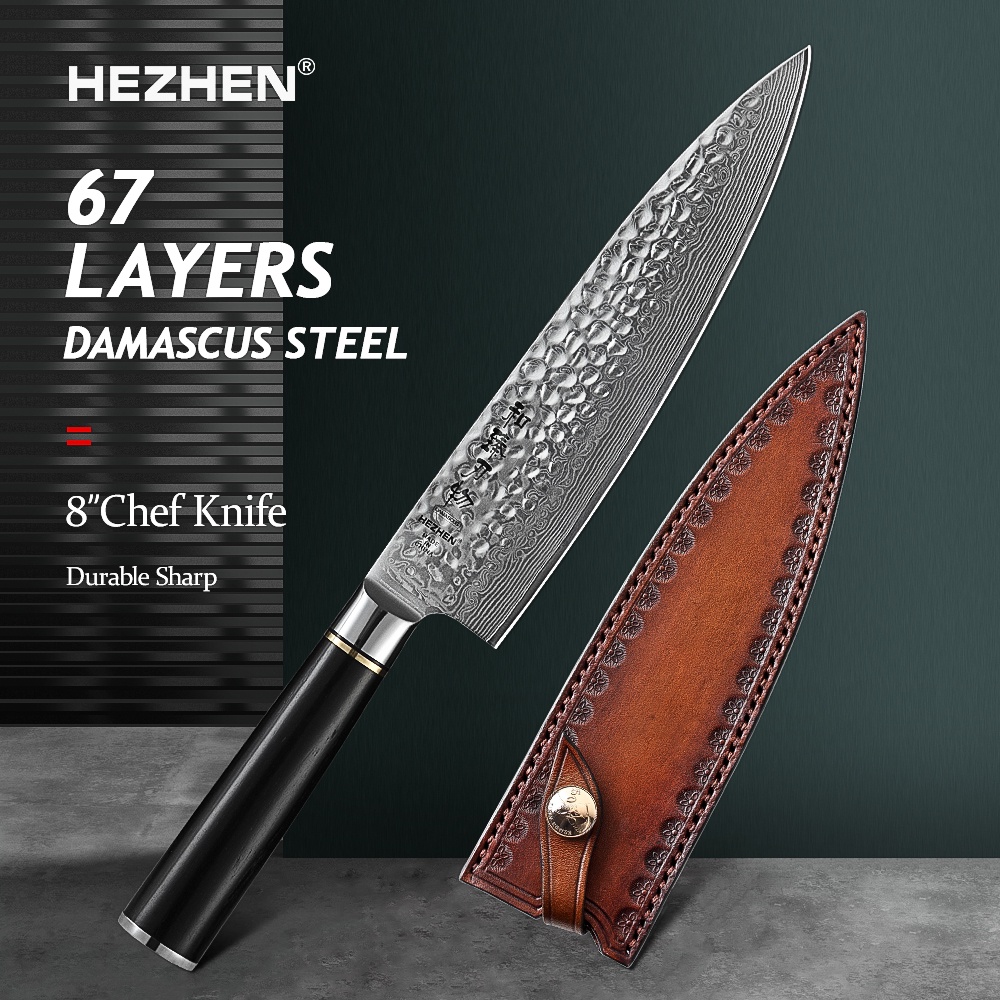 HEZHEN 8 Inches Chef Knife 67 Layers Damascus Super Steel Premium Ebony