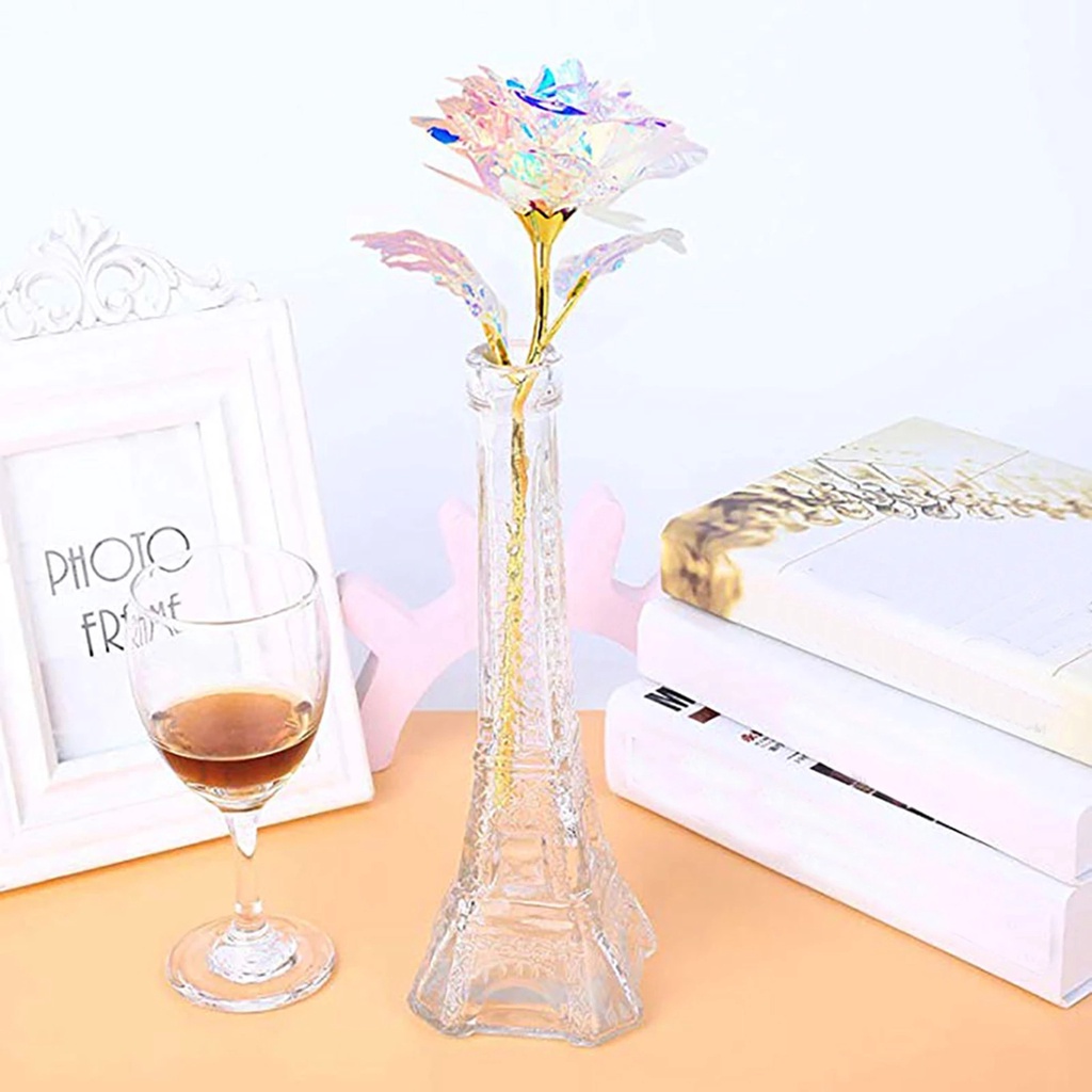 [READY STOCK] Split-new Colorful Gifts Roses Lights Decoration / Luminous Rose LED Light Artificial Flowers Ornament /Clear Gold Leaf Simulation Rose  Decor for Birthday Mother's Day Valentines Day Gift