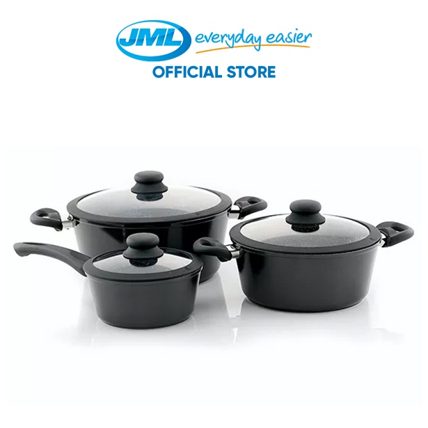 JML Stoneware Stove Top Pan Set Stainless Steel Flame Guard + Silicon