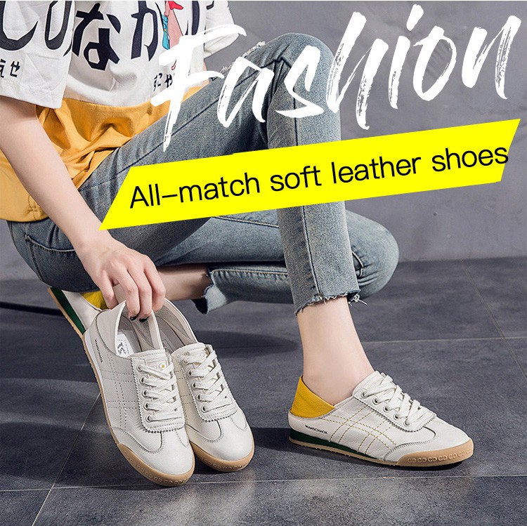 Dual-purpose white leather shoes soft sole comfortable casual shoes ...