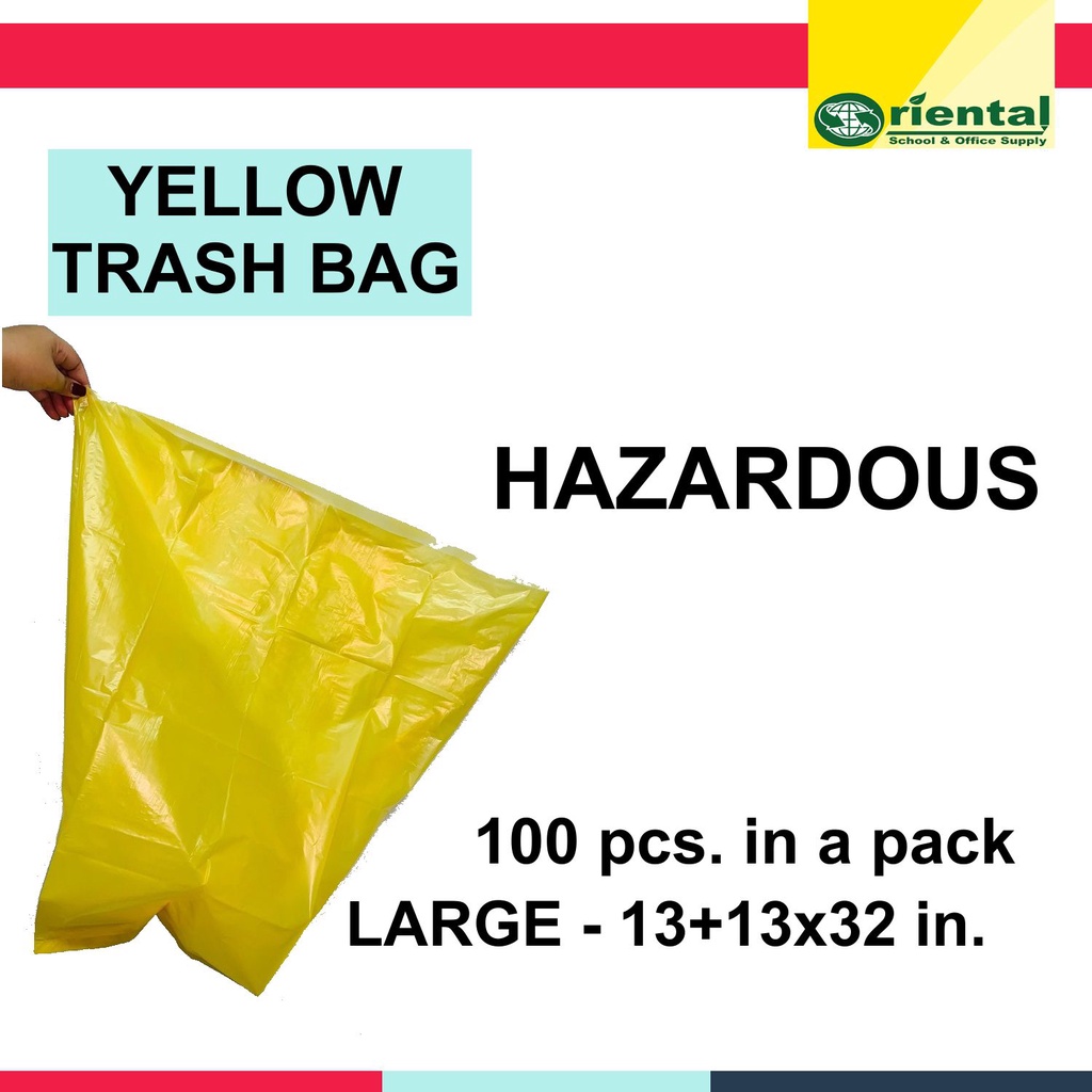 Large Yellow Trash bags Hazardous Garbage Waste Trashbag 100pcs in a pack Sold per pack