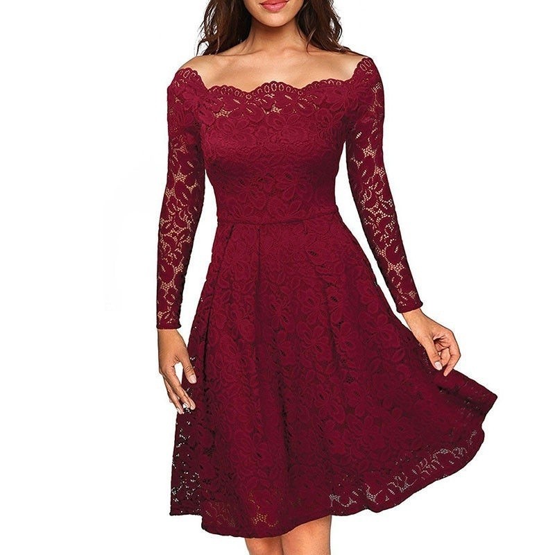 red lace cocktail dress with sleeves