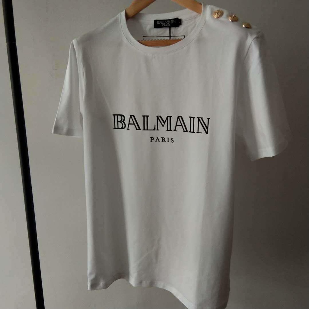 Balmain button hot stamping balman Cotton Short Sleeve T-Shirt 