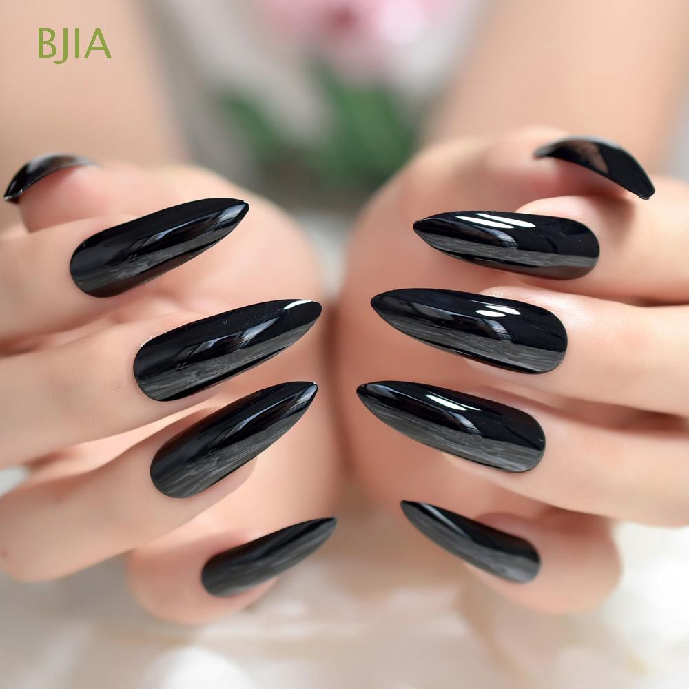 Good Quality Acrylic False Nail Wine Red Black Extra Long Shiny Nail Easy Apply Sharp Stiletto Artif Shopee Philippines