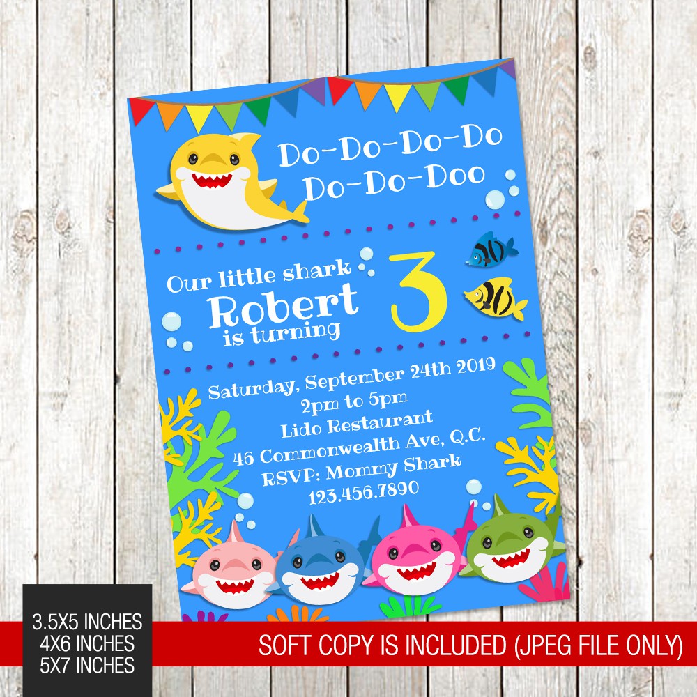 Baby Shark Themed Printed Birthday Invitation 068 Shopee Philippines