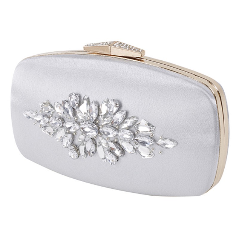 silver evening bag with rhinestones