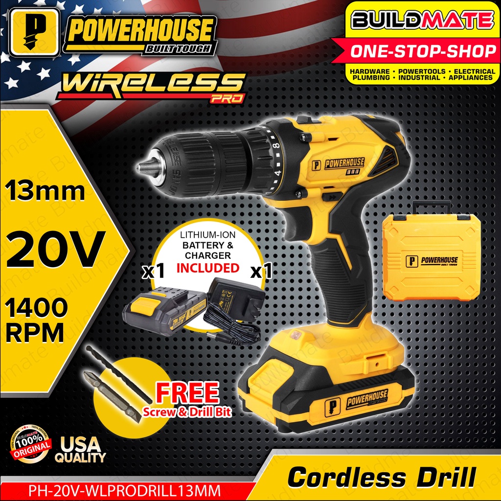POWERHOUSE Cordless Drill / Driver 20V 13mm Drill Chuck 2.0Ah LiIon PH
