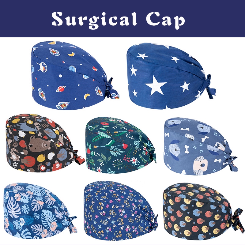 TENDYCOCO Adjustable Surgical Scrub Cap Medical Nurse Doctor Hat Print Cap Sweat Absorbing Surgery Hat 