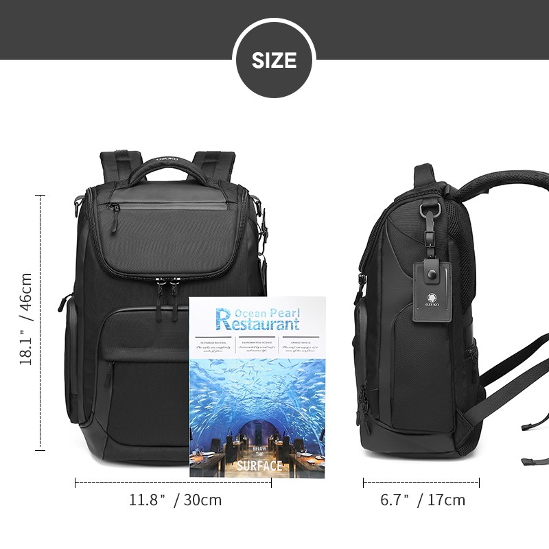 OZUKO Men Large Capacity Waterproof Laptop Backpack Business Travel Bag USB Charging - Image 8
