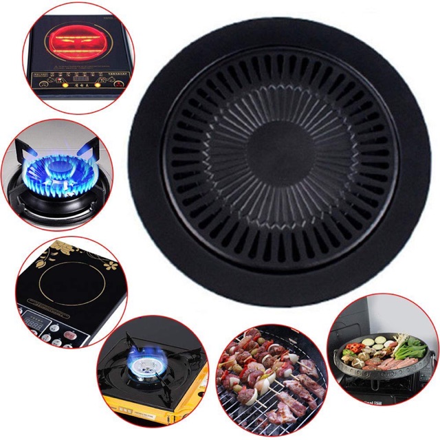 BBQ Grill Tray, 32cm Round Cooking Plate with Removable Drip Tray Non