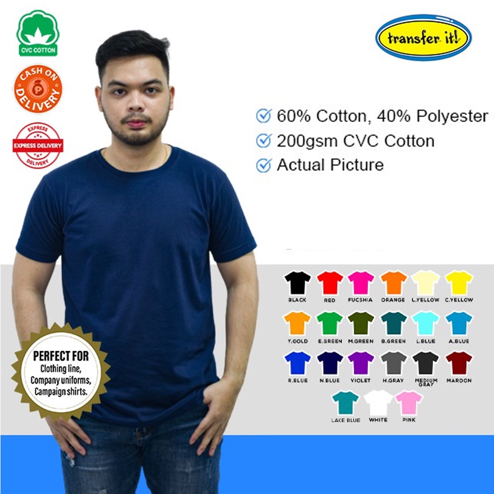 Transfer It Men's T-shirt 60%Cotton Assorted Color Perfect For Uniform | Shopee Philippines