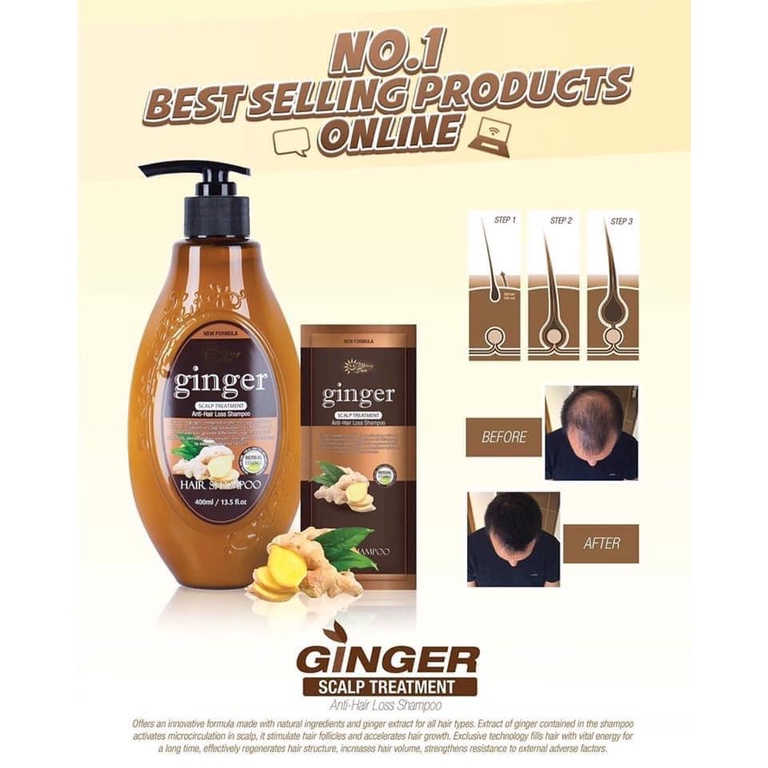Merry Sun Ginger Shampoo Bottle & Shampoo Sachet Herbal Shampoo 100