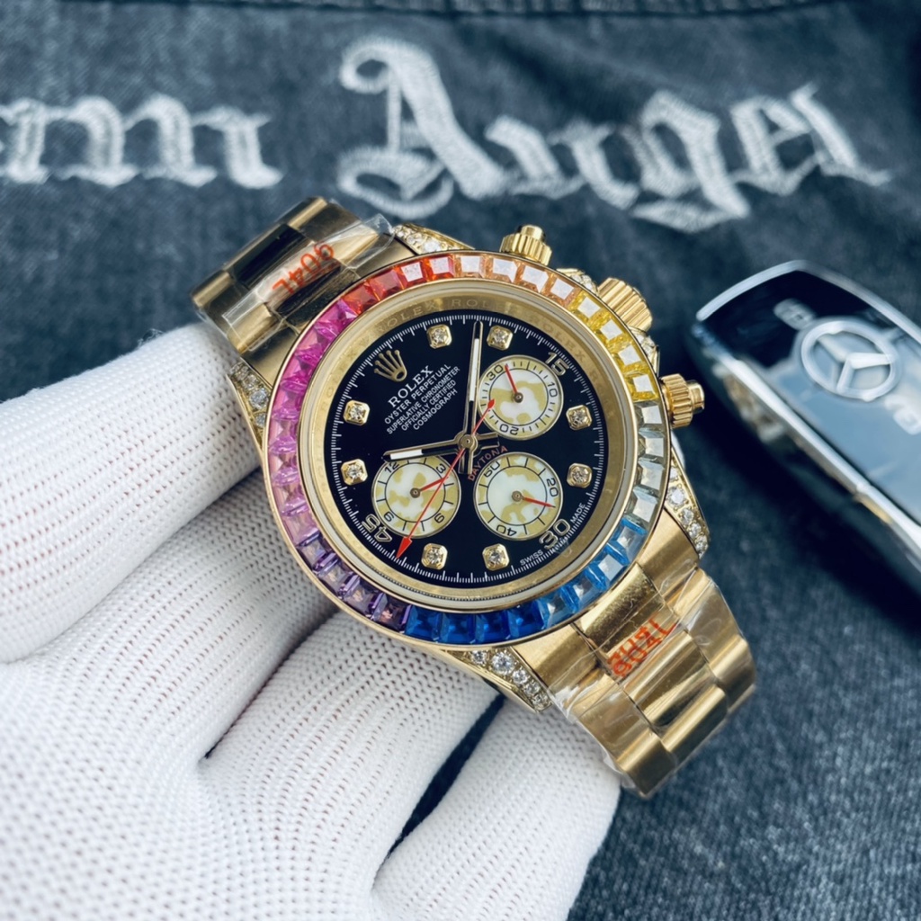 Rolex Rainbow Daytona Series Classic Three-Eyed Six-Needle Design Tower Fully Automatic Mechanical Movement: Mineral Imitation Wear-Resistant Scratch-Resistant Crystal Mirror Diameter: