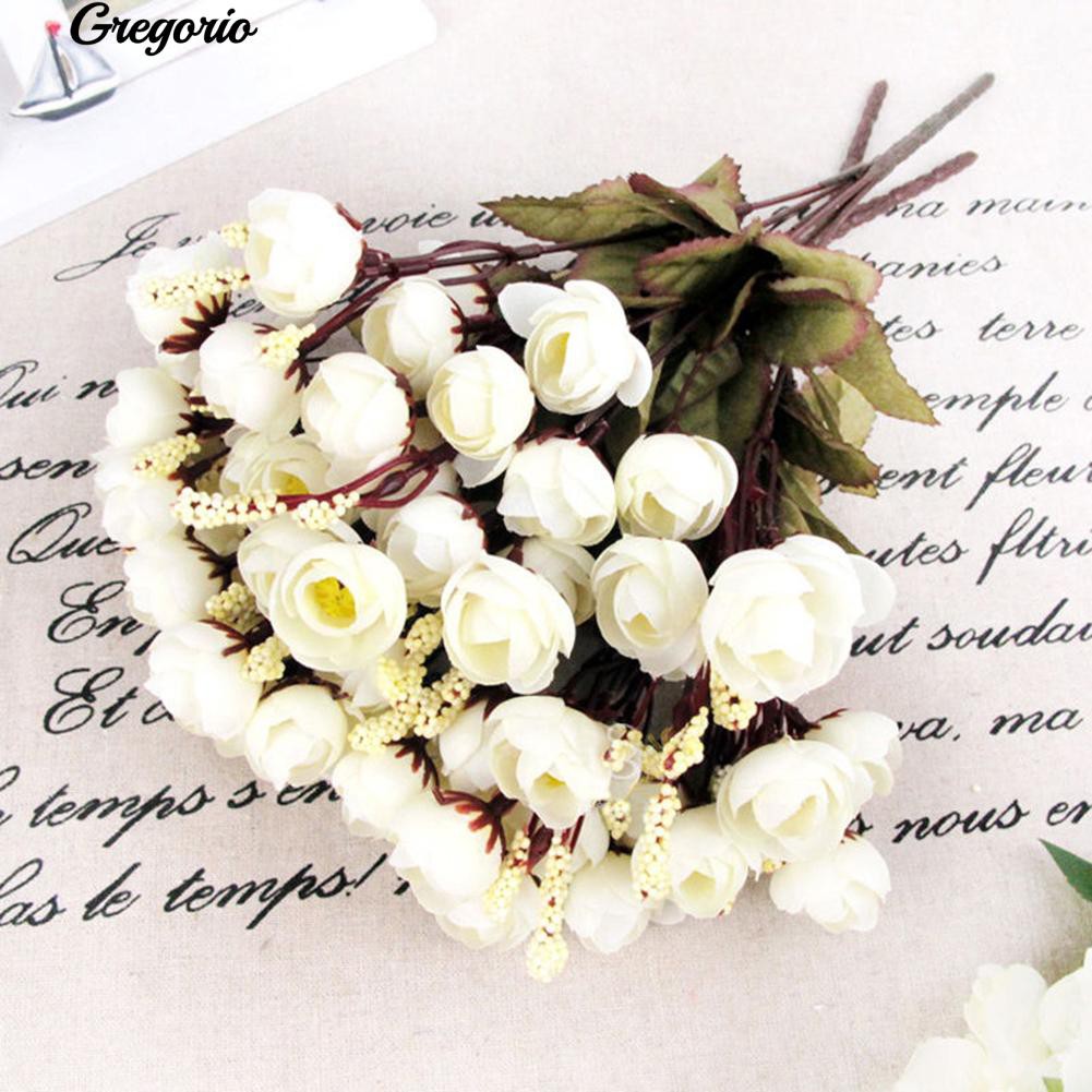 COD!Gregorio 1Pc 15 Heads Artificial Rose Silk Flower Camellia Peony Bouquet Party Room Decor