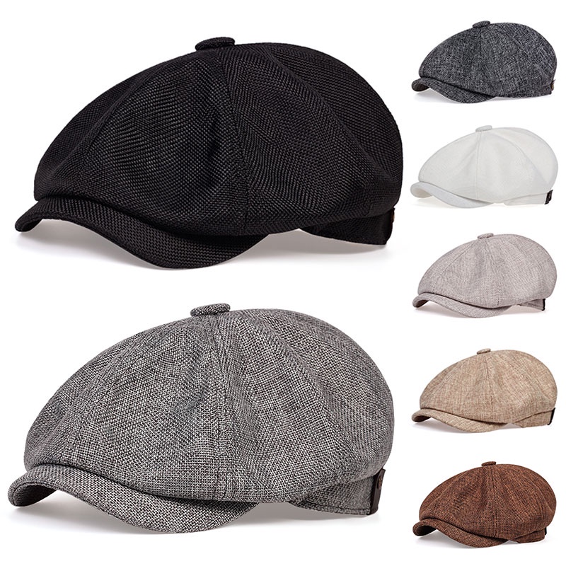 New Retro Herringbone Berets Hat Fashion Men Linen Flat Cap Spring and ...