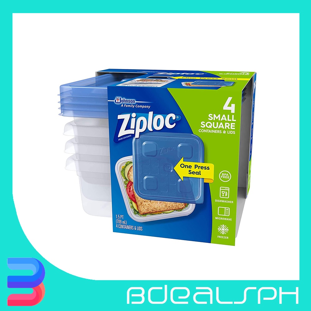 Ziploc Small / Medium Square Food Container With One Press Seal Lid Set