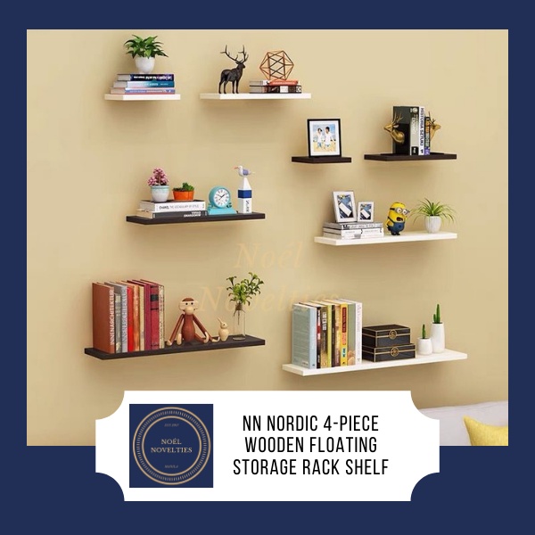 NN Nordic 4-Piece Wooden Wall-Mounted Floating Ledge Storage Shelf Rack ...