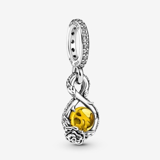 【Moments】Disn** Belle Infinity & Rose Flower Pendant 399525C01 Yellow crystal 925 silver pendant