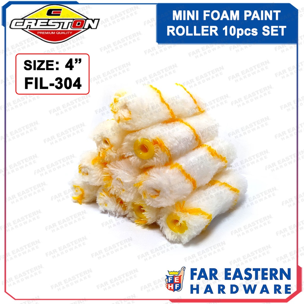CRESTON Mini Foam Paint Roller Refill 4" 10pcs Set FIL304 CRHT