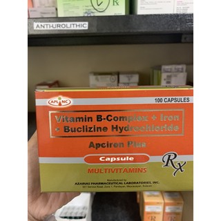 APCIRON PLUS PAMPAGANA KUMAIN B COMPLEX IRON BUCLIZINE 100 capsules
