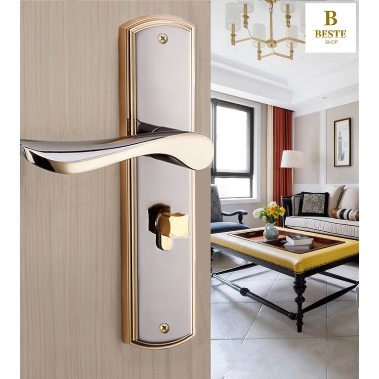 Durable Door Handle Lock Cylinder Front Back Lever Latch Keys Set Home