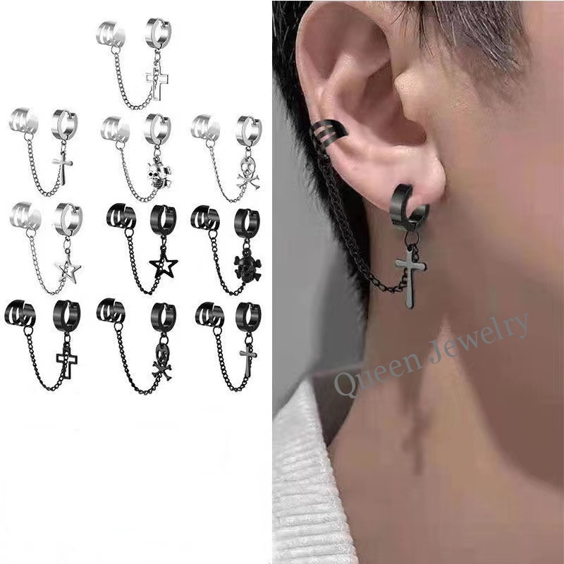1pc korean Punk Men Black Stainless Steel Earrings Ear Stud Unisex