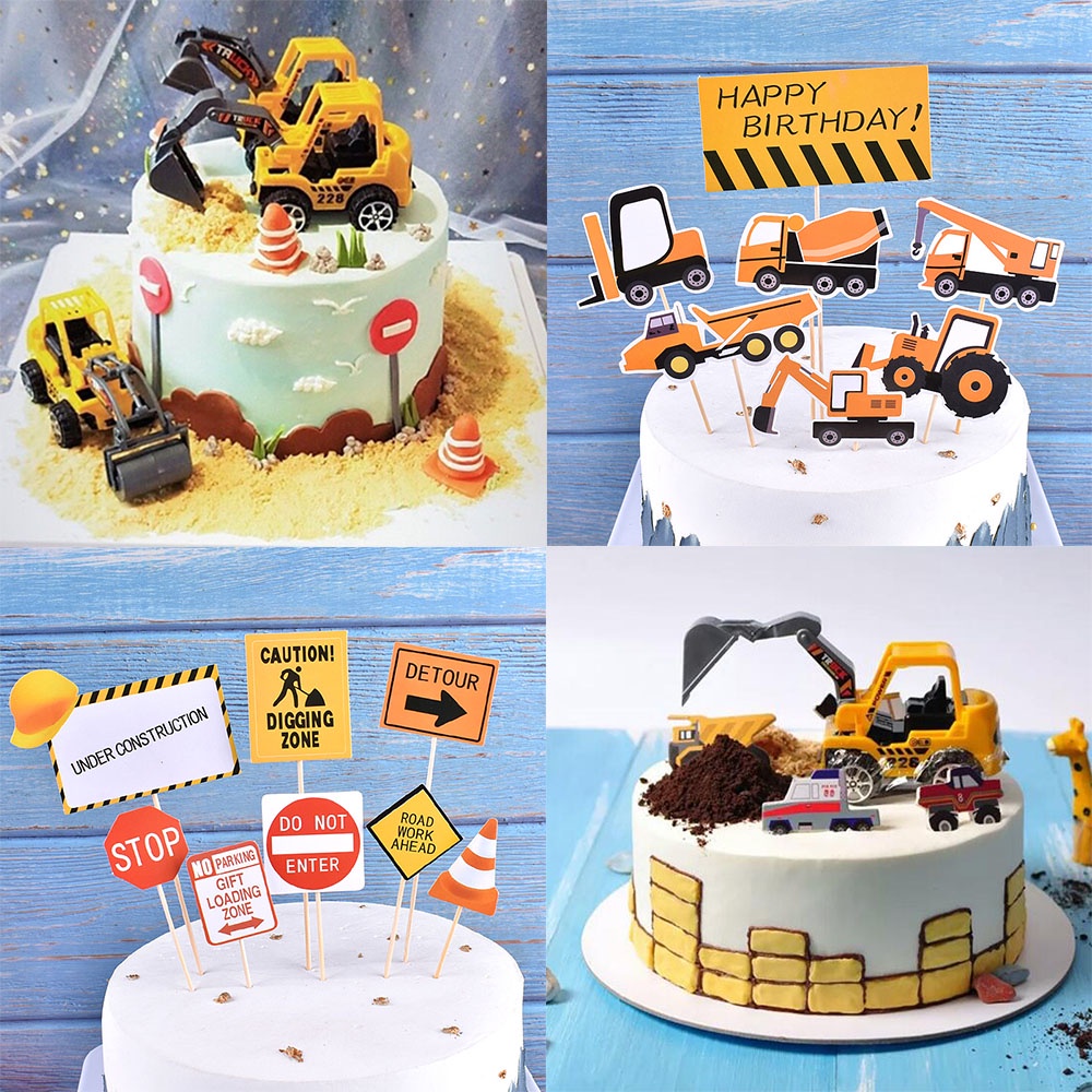 Construction Happy Birthday Cake Topper Truck Dump Excavator Forklift ...