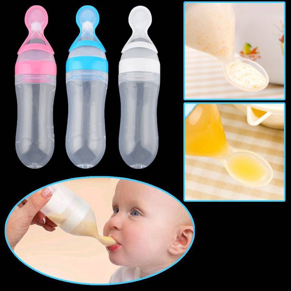 90ml Infant Baby Kids Silicone Feeding With Spoon Feeder Food Rice