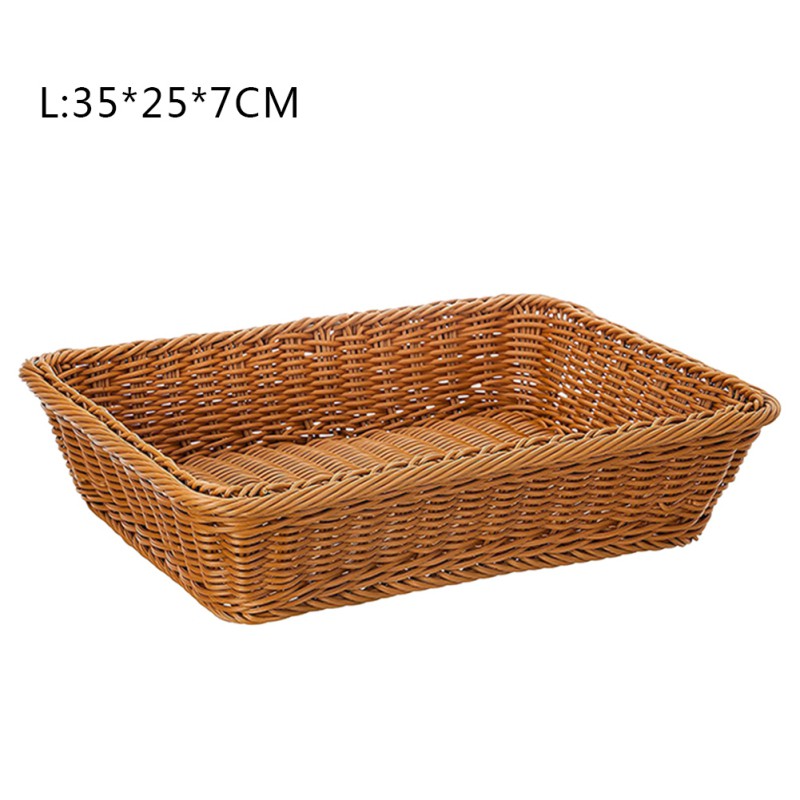 Rattan Bread Basket Round Woven Tea Tray With Handles For Serving Dinner C1J8 
