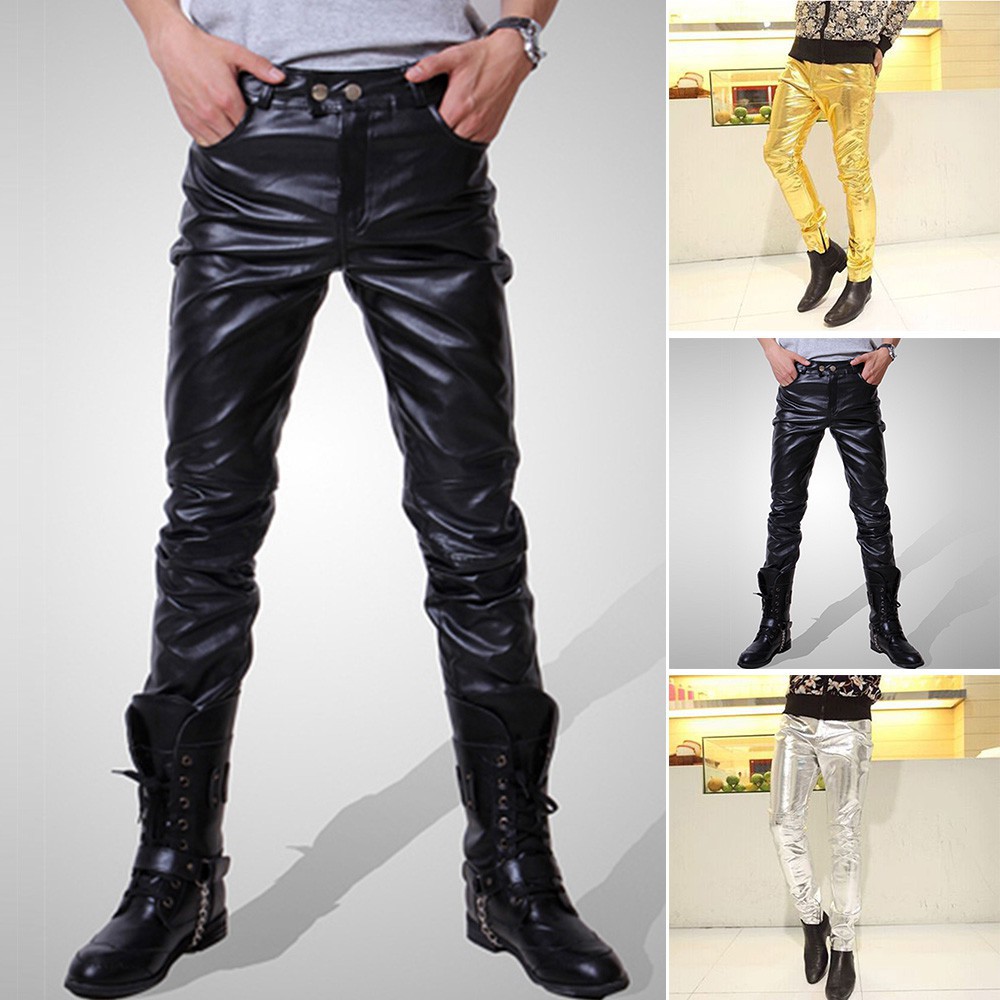 yellow faux leather pants