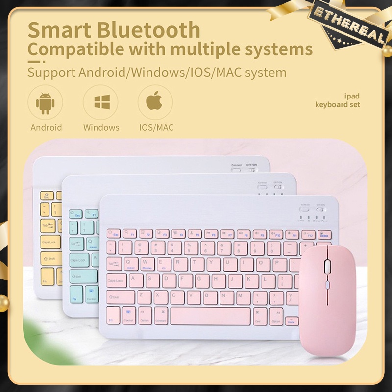 10 inch Wireless Bluetooth Keyboard Mouse Set Lightweight Portable For