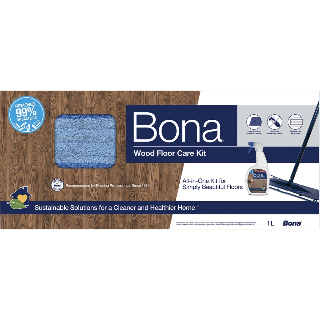 Bona (made in Sweden) Wood Floor Cleaning Kit ( includes 1L spray, mop