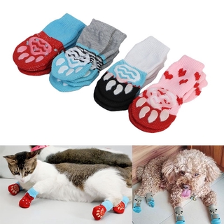 4pcs Pets anti-Slip socks set for small dog cats puppy foot cover Non-slip Teddy