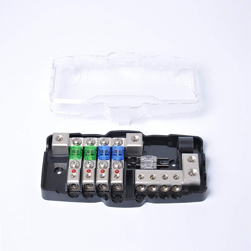 Multi-functional LED Car Audio Stereo ANL Fuse Holder Distribution 0/4ga 4 Way Fuses Box Block 30A 60A 80Amp 