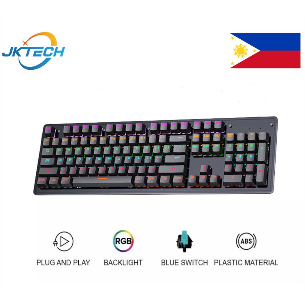JKTECH K880 104key Wired Mechanical Keyboard Blue Switch RGB Rainbow Color Backlit tQD Shopee