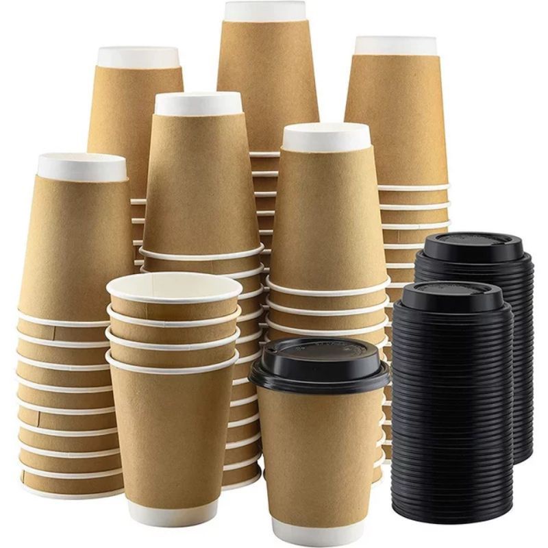 25pcs Double Wall Coffee Cups 8oz 12oz 16oz with Lid or No Lid