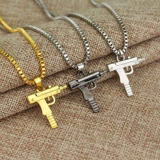 New Cool Gothic Hip Hop UZI Kolye GUN Shape Pendant Necklace Gold/Black Silver Color Army Style Male #7