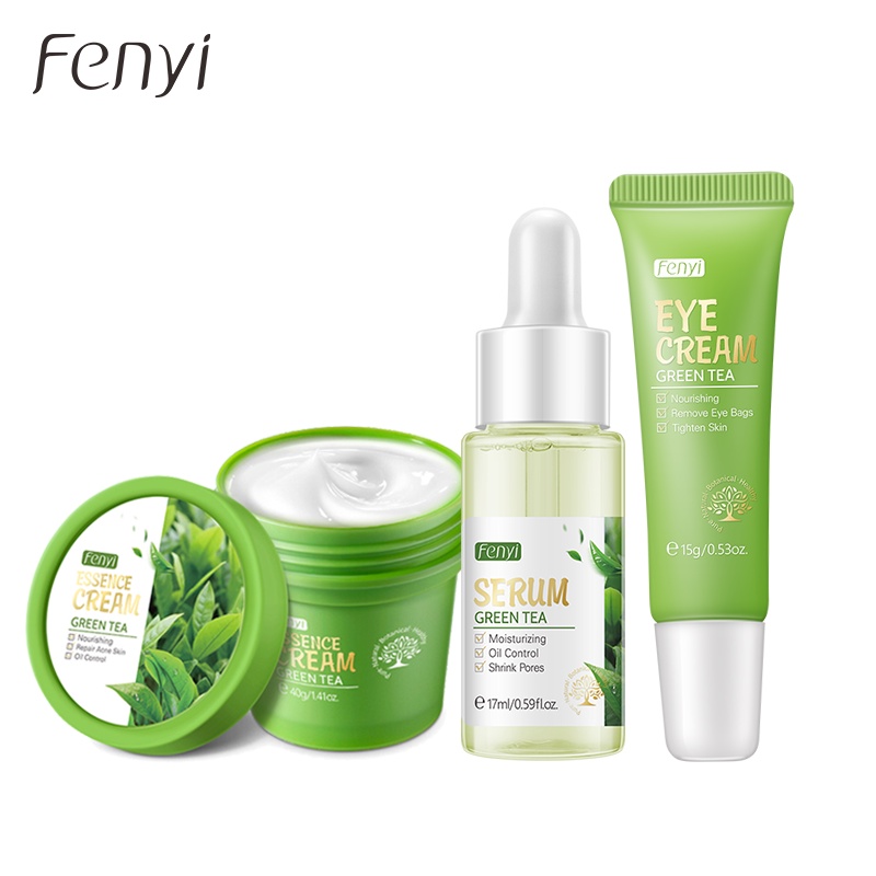 Fenyi Green Tea Whitening Skin Care Set Remove Acne Face Serum Eye Cream Moisturizer 3pcs